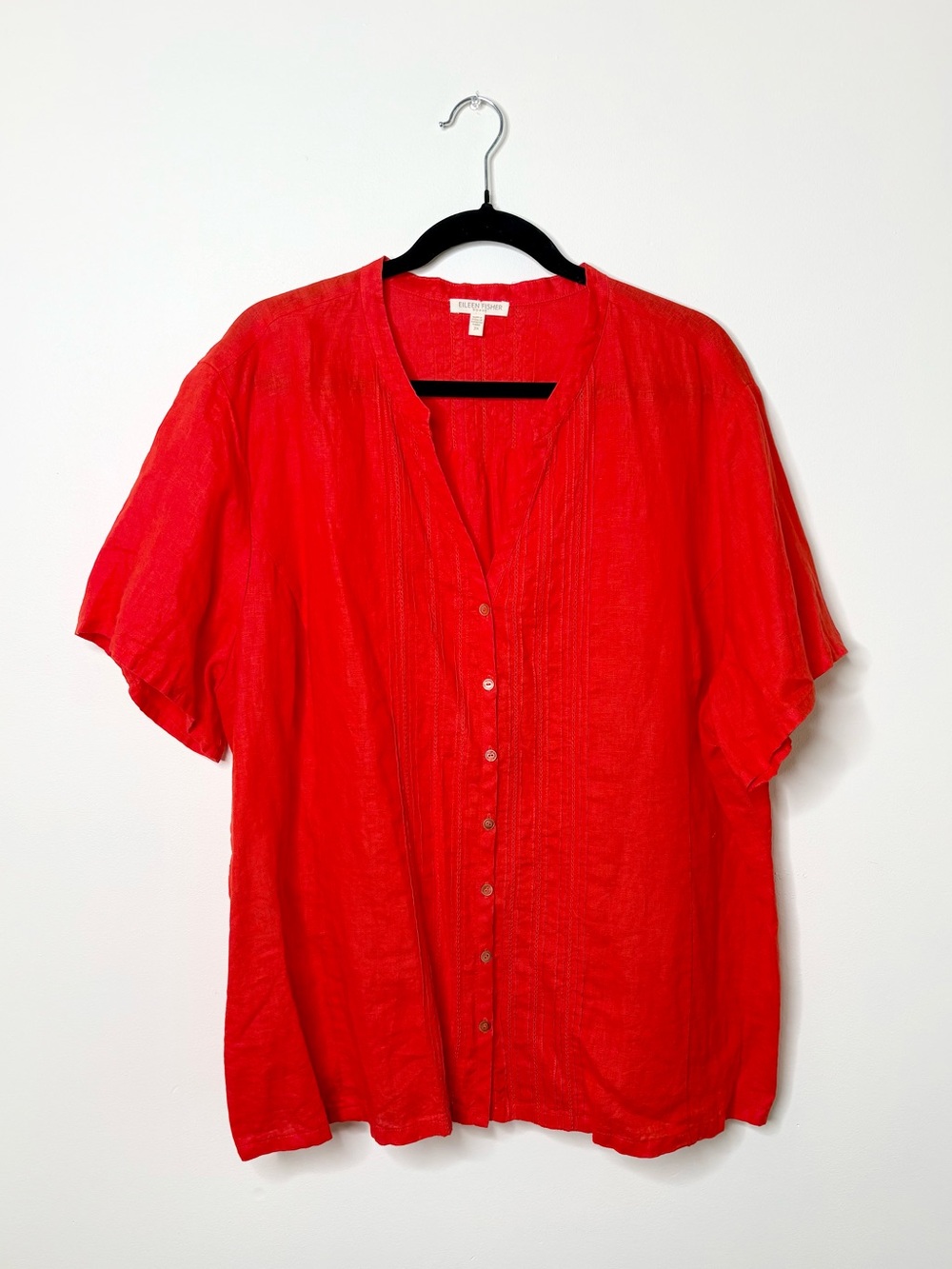 Eileen Fisher Red Short-Sleeve Button Front Blouse